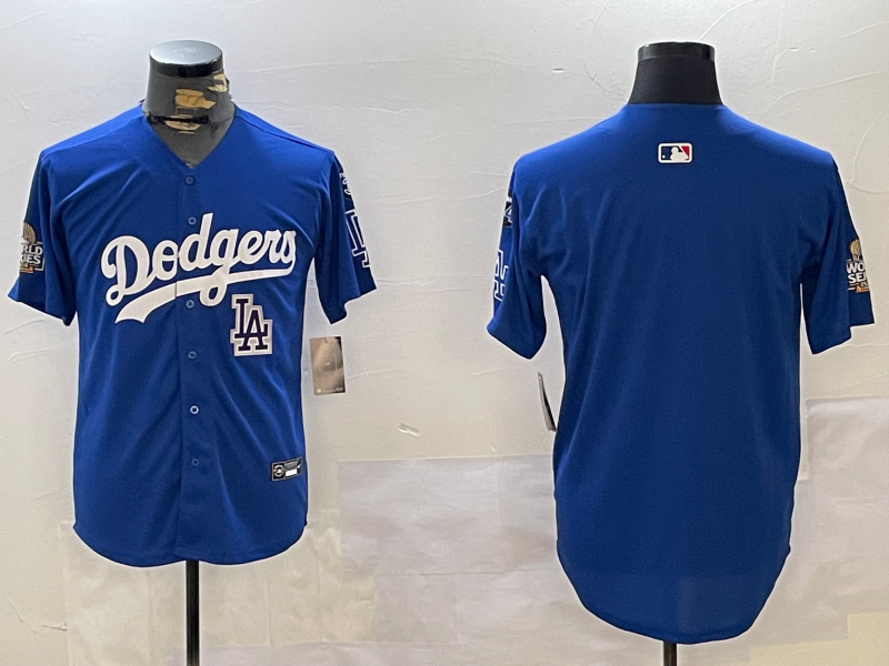 Men Los Angeles Dodgers blank 2024 World series patch blue jersey 20241120124